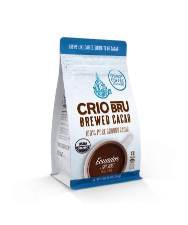 Crio Bru Brewed Cacao Ecuador Light Roast 10oz Bag - Coffee Alternative Natural Healthy Drink | 100% Pure Ground Cacao Beans | 99.99% Caffeine Free, Keto, Low Carb, Paleo, Non-GMO, Organic 10 Ounce (Pack of 1)
