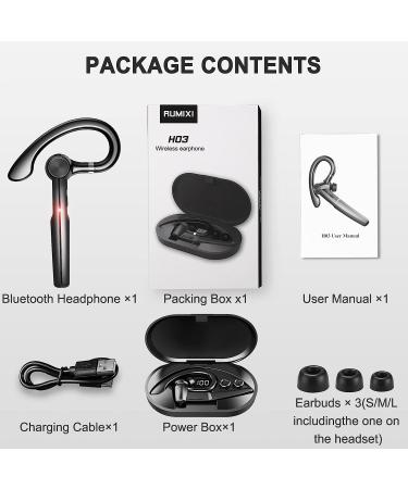 48Hrs V5.3 Bluetooth Headset with Microphone - Wireless Handsfree Earpiece for Cell Phone, Business, Office, Driving - Bluetooth Headphones for iPhone, Android, Samsung - Black - Buy Online on GoSupps.com