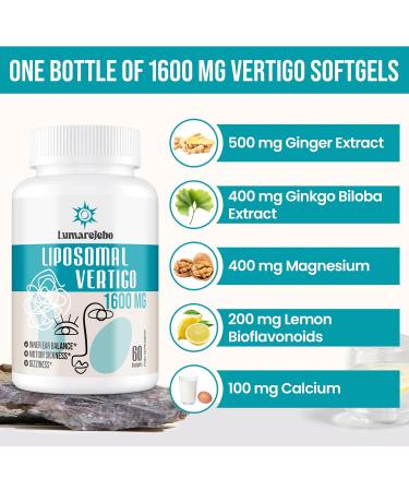 Lumarejebo Liposomal Vertigo Softgel 1600mg Inner Ear Balance Supplement with Ginger & Ginkgo Extract Relieve Motion Sickness & Dizziness 60 Softgels 60 count (Pack of 4) - Buy Online on GoSupps.com