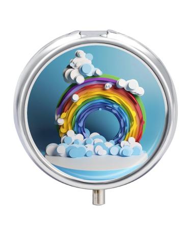 Pill Box Pill Case 3 Compartment Travel Pill Box Cartoon Rainbow Clouds Printing Small Pill Box Portable Medicine Pill Case Pill Organizer for Purse & Pocket for Travel Handbag (Round)