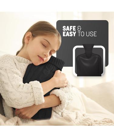 KEPLIN Cosy Hot Water Bottle with Knitted Cover - Relieves Body Aches & Pains Washable Safe & Durable Heating Pad - Ideal Cosy Nights & Gifts - Large 2L (Black) Black Knitted - Buy Online on GoSupps.com