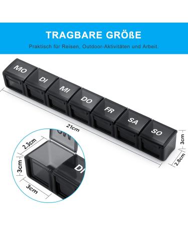 Tablet Box 7 Days Easy Open Pill Organizer with 7 Compartments Moisture-Resistant Medication Doser for Vitamins & Supplements (Black) - Buy Online on GoSupps.com