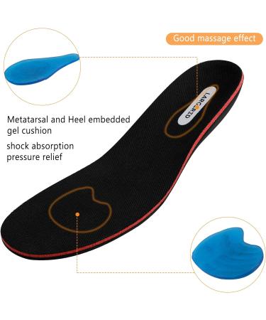 LARGERED Gel Insoles with Arch Support | Memory Foam Shoe Inserts for Flat Feet & Plantar Fasciitis | Men Women | Size M 6-8UK | Black - Buy Online on GoSupps.com