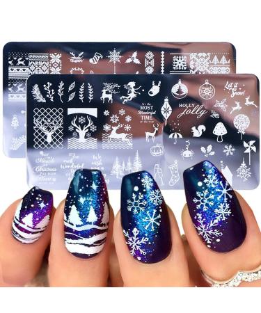 Christmas Nail Stamping Plates - 5Pcs Snowflake Xmas Tree Snowman Nail Stamper Kit - Buy Online on GoSupps.com