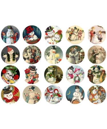 Assorted Vintage Christmas Snowman Circles 1 1/2" Circles Collage Sheet