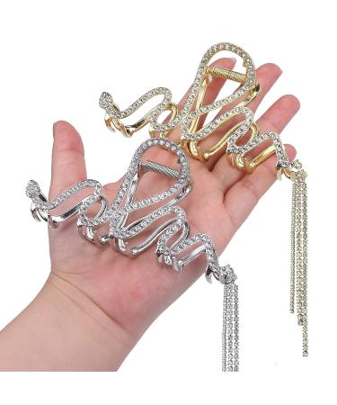 BSRESIN Snake Hair Clip for Women - Gold & Silver Metal Claw Clip with Rhinestone Diamond Accents - Hair Accessories (2 PCS) - Buy Online on GoSupps.com