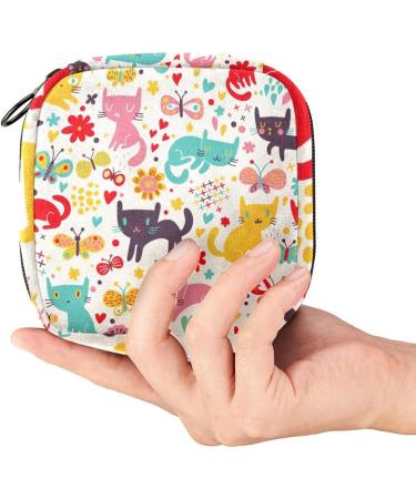 Stylish Cats & Butterflies Women's Napkin Storage Pocket - Portable Menstrual Cup Bag for Teens & Women - Buy Online on GoSupps.com