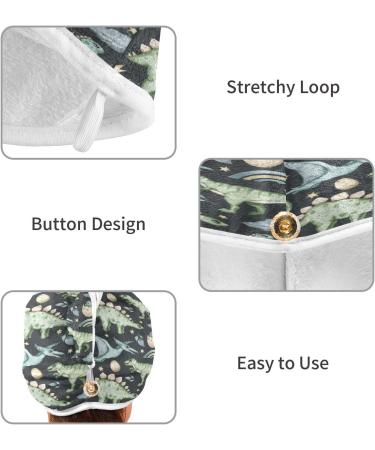Watercolour Dinosaur Dry Hair Cap & Quick Drying Towel Set - Super Absorbent Soft Comfort 2 Pieces with Button Headband - Buy Online on GoSupps.com