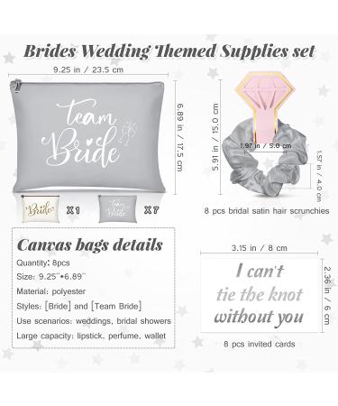 Bride Gift Set - 24 Pieces Bachelorette Proposal, Makeup Bags, Hair Scrunchies, Satin Hair Ties, Wedding Cards - Silver & Gold Theme - Buy Online on GoSupps.com
