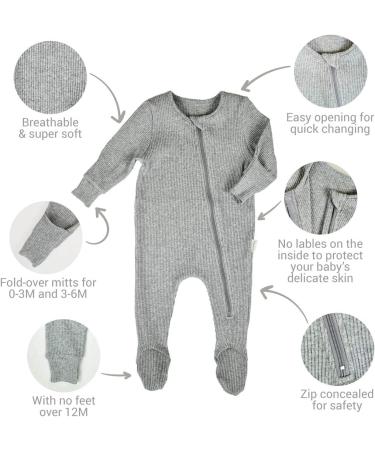 Ribbed Cotton Zip Up Baby Sleepsuits for Newborns | Unisex Footed/Footless 0-3 Months Black - Buy Online on GoSupps.com