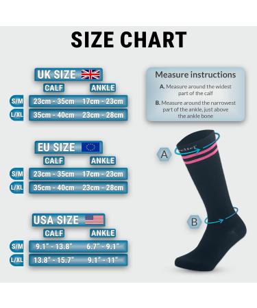 360 RELIEF - Flight Compression Socks Supports | Blood Circulation Travel Work XXL 2Pairs-Black with 2 Pink Line - Buy Online on GoSupps.com