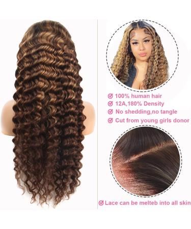 Honey Blonde Ombre Highlight Loose Deep Wave Lace Front Wig | 13x6 HD Lace 180% Density | Colored Human Hair Wig for Women | 12A Grade Pre Plucked Glueless SPARKLE DI - Buy Online on GoSupps.com