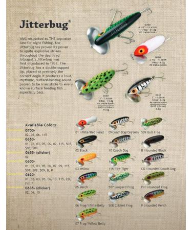 Arbogast Jitterbug Topwater Bass Fishing Lure - Excellent for Night Fishing G630 (2 in  1/4 oz) Wounded Perch - Buy Online on GoSupps.com