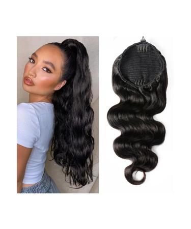 Ponytail Extension Body Wave Drawstring Ponytail Human Hair Extensions 12-26 Inch Brazilian Remy Hair Clip In Wave Ponytail Hair Pieces for Women Ponytail Hairpiece for Women (Color : Black Size : 18 Inch 100g Black