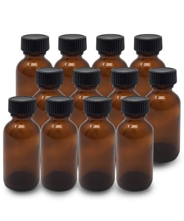 Amber Glass Bottles 1 Oz (30 ml) Pack Of 12 Empty Refillable Bottles With Black Cap Onisavings