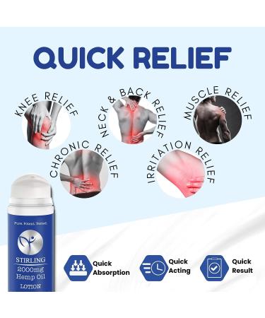 STIRLING Menthol Lotion 5 Fl oz - Cooling Menthol & Hemp Oil, 2000mg - Maximum Strength Pain Relief for Joints - Instant Results with Aloe Vera - Buy Online on GoSupps.com