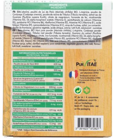 Tribulus Cordyceps Amino Acids and Vitamins | Oxygen Power Booster | Box of 10 Ampoules | Pure Vitae - Buy Online on GoSupps.com