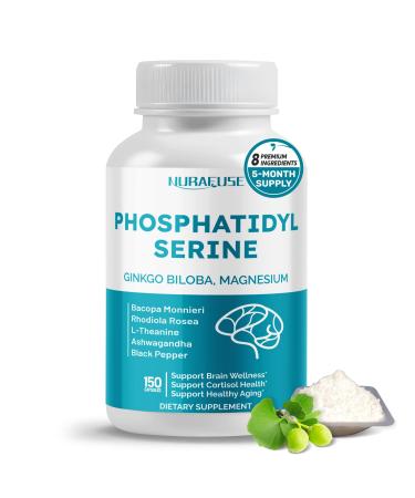 High Potency Phosphatidylserine with Ginkgo Biloba Magnesium L-Theanine Ashwagandha & Black Pepper Supports Brain Wellness Cortisol Health & Healthy Aging* Made in The USA 150 count (pack of 1)