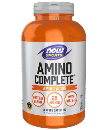 NOW Sports Nutrition, Amino Complete, Protein Blend With 21 Aminos and B-6, 360 Veg Capsules 360 Count (Pack of 1)