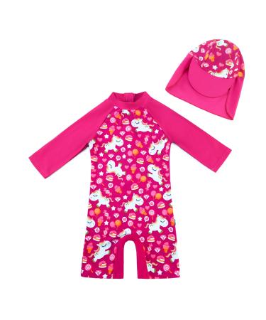 upandfast Baby Girl One Piece Swimwear Suits with Sun Hat Toddler Swimsuits UPF 50+ Sun Protection 12-18 Months Rose - Buy Online on GoSupps.com