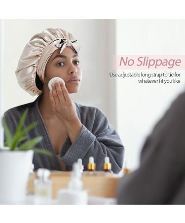 Satin Silk Bonnet for Curly Hair | Double Layer Reversible Cap for Women | One Size | CHAMPAGNE/BLACK - Buy Online on GoSupps.com