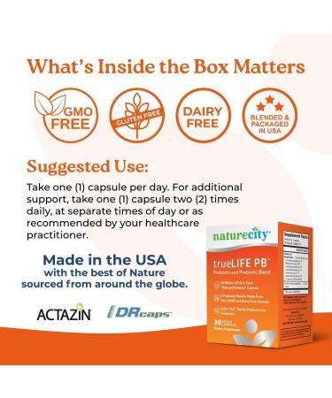 NatureCity True-Life-PB Shelf Stable Blend Prebiotics and Probiotics for Women and Men - Digestive Gut Health Supplements for Women and Men - Dairy Free - (30 Veggie Capsules) (Pack of 2) - Buy Online on GoSupps.com