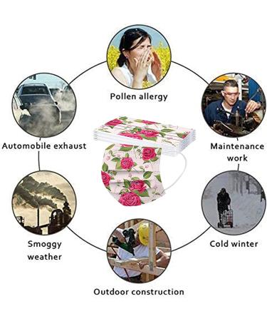 50pcs Floral Disposable Face Mask Adults 3Ply Colorful Paper Masks - Pack of 50 Count - Spring Summer Beautiful Printed Facemask for Men and Women - Flower-8 - Buy Online on GoSupps.com