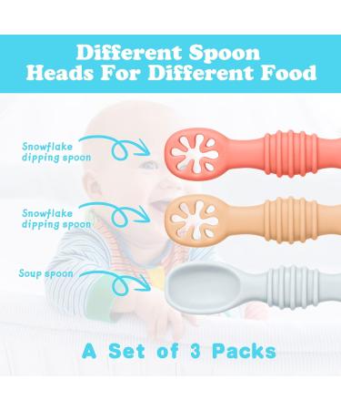 Vicloon Baby Fork and Spoon Set - 3Pcs Silicone Weaning Spoon Kit for Self Feeding, Easy Grip Toddler Cutlery in Grey/Orange/Pink - Buy Online on GoSupps.com