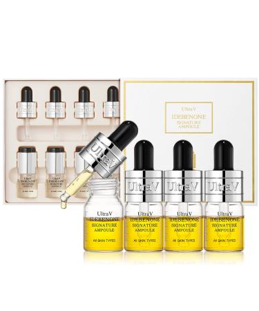 UltraV Idebenone Signature Ampoule - Anti Aging Antioxidant Serum EGF Peptides Niacinamide Hyaluronic Acid Anti Wrinkle Smoothes Softens and Brightens Skin - 0.27 fl.oz 4 Pack 12 000ppm