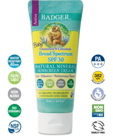 Badger Baby Sunscreen SPF 30 PA+++ - Chamomile & Calendula, 2.9 fl oz - Natural Protection - Buy Online on GoSupps.com