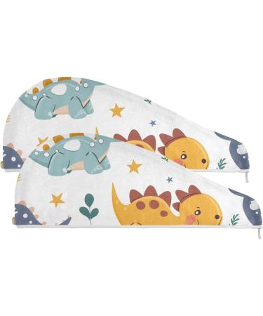 Cute Dinosaur Hair Towel 2 Pack - Super Absorbent Quick Dry Hair Turbans for Women & Girls - Buy Online on GoSupps.com