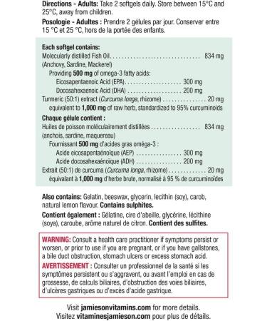 Jamieson No Fishy Aftertaste Omega-3 and Turmeric & Vitamin B12 (Cobalamin) 1200mcg Timed Release 80tablets SUPPLEMENT + VITAMIN na - Buy Online on GoSupps.com