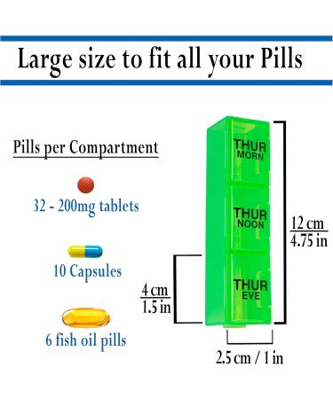 Buy GMS Weekly 3 Times a Day Large Pill Organizer - Airtight BPA-Free Waterproof 7-Day Pill Box for Vitamins & Supplements - Buy Online on GoSupps.com