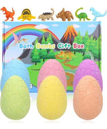 Bath Bombs for Kids with Surprise Inside 6 Pcs Dino Egg Handmade Natural Fizzy Bath Bombs Dinosaur Toys for Girls Boys Christmas Birthday Easter Gift Set (6 * 130g) Dinosaur Toys Inside-6pcs - Buy Online on GoSupps.com