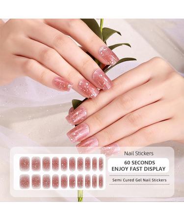 Semi Cured Nail Wraps - Soft Self-Adhesive Gel Nail Stickers - Glitter Brown Semi Cured Gel Nails Strips - Gel Nail Polish Strips Manicure Stickers Set UV/LED Lamp Required - Buy Online on GoSupps.com
