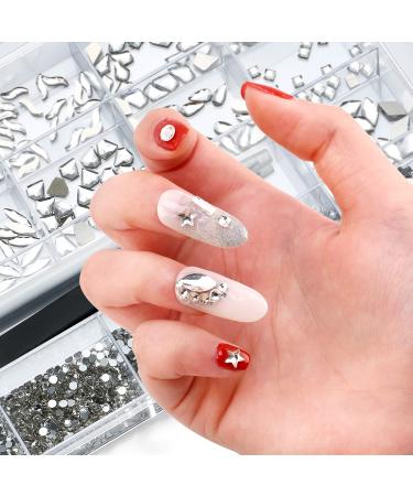 Nibiru White Rhinestones Glass Gemstones Kit for Nail Art - 3830PCS Multi Shapes Sparkly Flatback Mix with Wax Pen - Buy Online on GoSupps.com