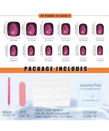 MAOTTIE Short Square Press on Nails - Purple Cat Eye Fake Nails UV Finish Reusable 24 Pcs - Shop Internationally - Buy Online on GoSupps.com