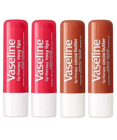 Vaseline Lip Therapy Stick, Rosy Lips and Cocoa Butter Variety Pack | Petroleum Jelly Vaseline Lip Balm | 4.8g each (4 Pack)