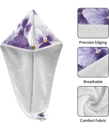 Super Absorbent White Violet Pansy Flowers Hair Towel 2 Pack - Quick Dry Hair Turbans & Twisty Wraps for Women & Girls - Buy Online on GoSupps.com