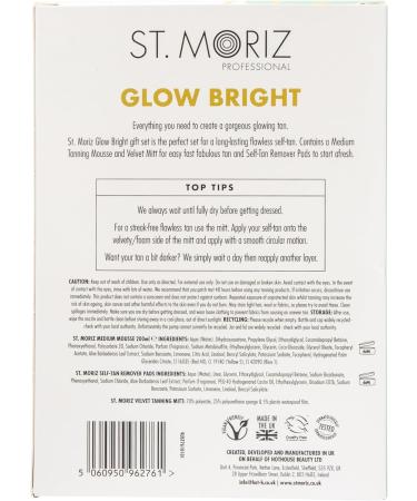 St Moriz Glow Bright Gift Set | Medium Tanning Mousse, Self Tan Remover Pads & Velvet Mitt | Gift Ideas for Her | Xmas Gift for Women - Buy Online on GoSupps.com