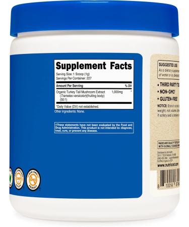 Nutricost Organic Turkey Tail Mushroom Powder 8 oz - 50:1 Extract, Gluten-Free, Non-GMO, Vegetarian Friendly - Buy Online on GoSupps.com