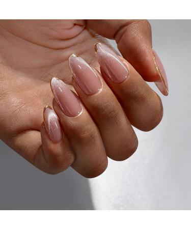 BTArtbox Cat Eye Fall Press On Nails - 3D Metallic Almond Medium Nails 15 Sizes Glossy Finish - Perfect Fit & Easy Application - Buy Online on GoSupps.com