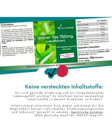 Green Tea Extract Capsules - 750mg Vegan 180 Capsules | 3-Month Supply | Vitamintrend  - Buy Online on GoSupps.com