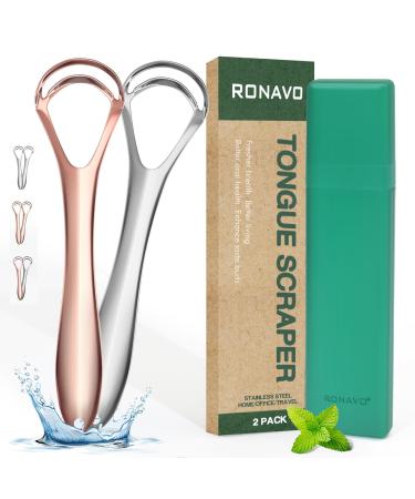 New Upgrade Tongue Scraper with Dual Scraping Head Fight Bad Breath Metal Tongue Cleaner Help Oral Hygiene Tongue Scraper for Adults and Kids Two Colors in Pack Travel Friendly by RONAVO 2 Colors - Buy Online on GoSupps.com