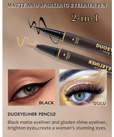 Black Gold Liquid Eyeliner Makeup Pen 2-in-1 Metallic Shimmer Glitter Eyeliner Pencil Waterproof Smudge Proof Long Lasting High Pigmented Colored Matte Eye liner with Ultra-Fine Tip Gift for Women-02 02# - Buy Online on GoSupps.com
