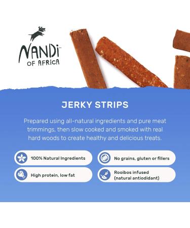 Nandi All-Natural South African Karoo Ostrich Jerky Strips 150g Grain Free Sustainably Sourced Nutrient Rich Organic Meat Supplements Raw Fed Diets - Buy Online on GoSupps.com