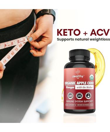 Buy Zealthy Life Organic Keto Apple Cider Vinegar Capsules - 1200 mg 120 Vegetarian Capsules Supports Weight Loss & Digestion - International Shipping Available - Buy Online on GoSupps.com