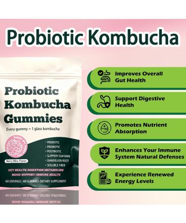 Glo Vous Probiotic Kombucha Gummies 60 Gummies with Prebiotics Postbiotics & Fiber Includes Slippery Elm Dandelion Root & MCT Oil Supports Digestive Health Bloating Relief & Gut Support - Buy Online on GoSupps.com
