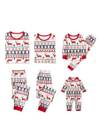 PATPAT Family Christmas Pjs Matching Sets Reindeer and Snowflake Patterned Sleepwear Xmas PJS Set for Couples and Kids Women XL Elks White