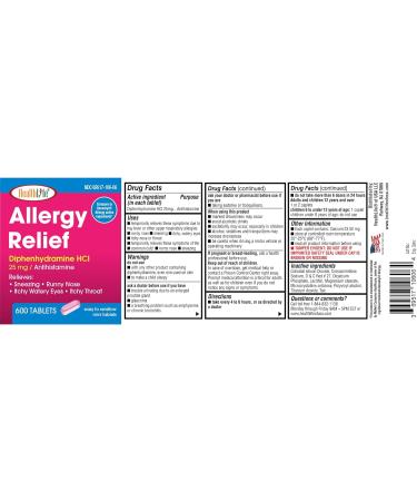 HealthLife Allergy Relief Medicine Diphenhydramine HCl 25mg Caplets (Pink) - 600 Count for Children and Adults - Relieves Sneezing, Runny Nose, Hay Fever, Itchy Eyes & Throat - Buy Online on GoSupps.com